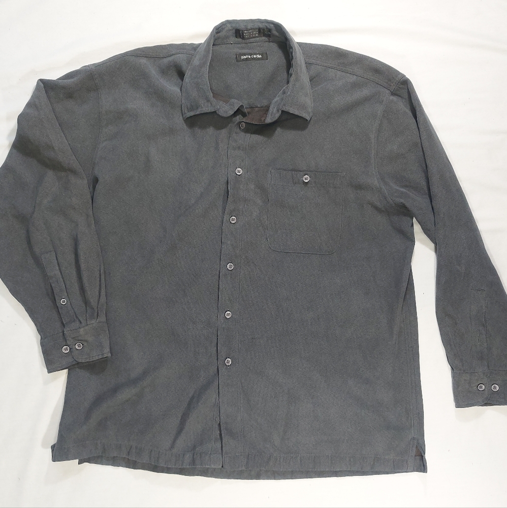 Pierre Cardin Mens Dark Gray Casual Button Up Long Sleeve Shirt Size XL